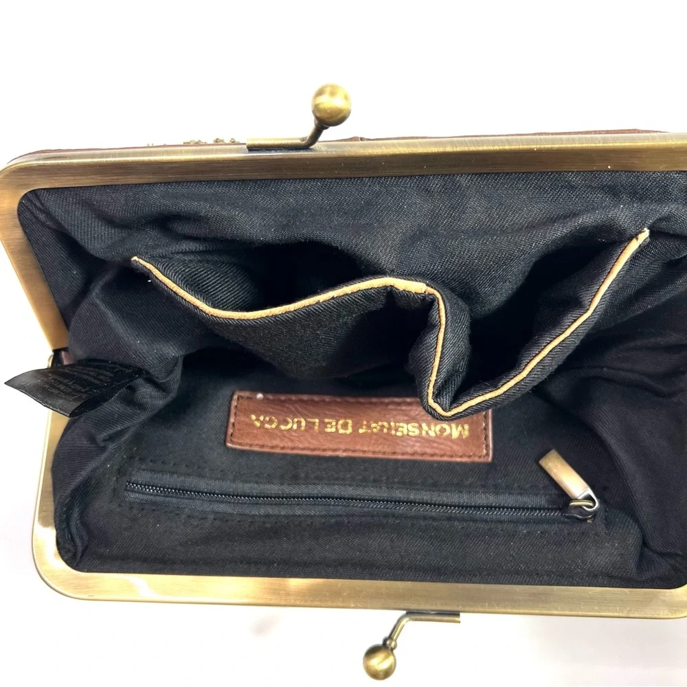 Monserat De Lucca Chain Fringe Leather Clutch Brown - Picture 9 of 11